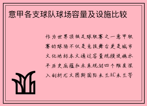 意甲各支球队球场容量及设施比较