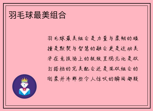 羽毛球最美组合