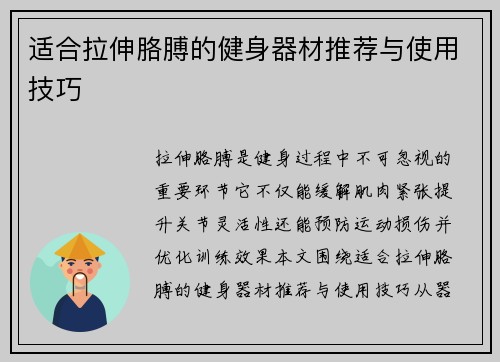 适合拉伸胳膊的健身器材推荐与使用技巧